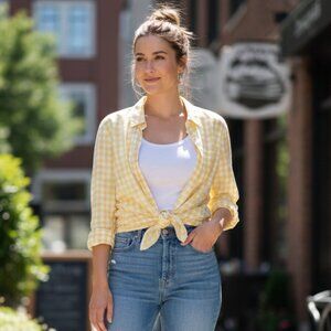 J. Crew Yellow Gingham Cotton Shirt, Women's Size XS